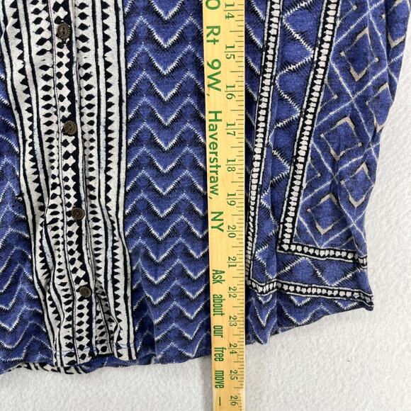 LUCKY BRAND Blouse M Chevron Double V-Neck Button Up Boho Tribal Cap Sleeve Blue - Picture 12 of 13
